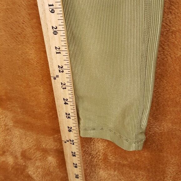 WE WORE WHAT Womens Leggings XS Green Ribbed High Waisted Full Length Stretch - Picture 7 of 8